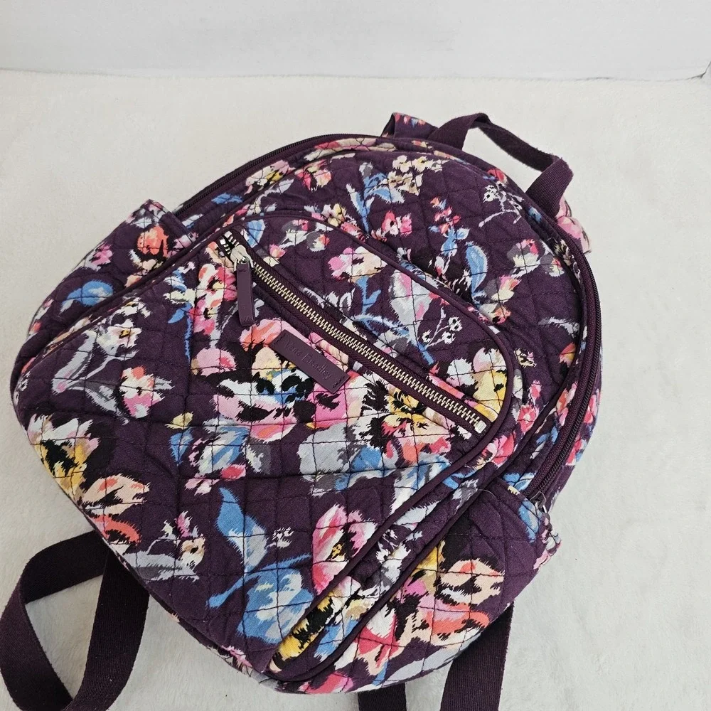 VERA BRADLEY Iconic Small Backpack Quilted Indiana Rose Burgundy Multi Floral